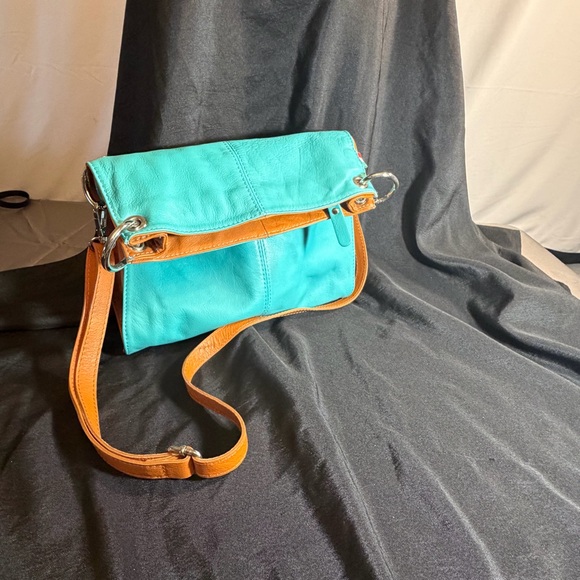 Toro Firenze leather Crossbody turquoise made in Italy adjustable strap tote - Picture 11 of 11